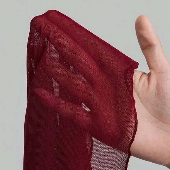 Burgundy  Wine Red Sexy Women's Elegant mesh turtlenck Top - Picture 8 of 8